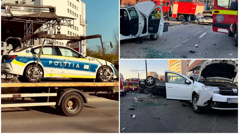 Accident cu trei masini pe o strada din ClujNapoca Un BMW al Politiei Rutiere sa facut praf