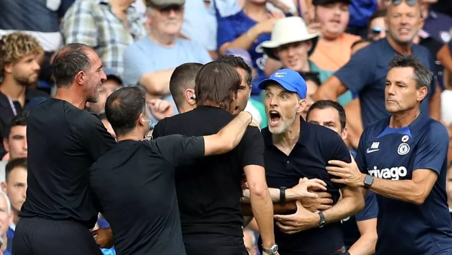 Antonio Conte si Thomas Tuchel la un pas de bataie Scene incredibile la finalul derbyului Chelsea  Tottenham Video