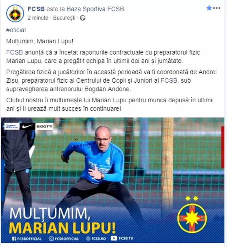 Anunțul făcut de FCSB în ceea ce îl privește pe Marian Lupu