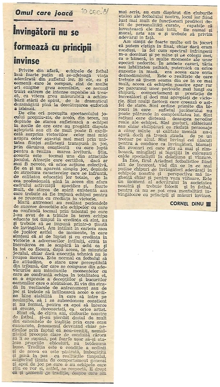articol Cornel Dinu in Flacara 1981