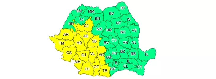 Cod galben - furtuni Administrația Națională de Meteorologie. Sursa foto: meteoromania.ro