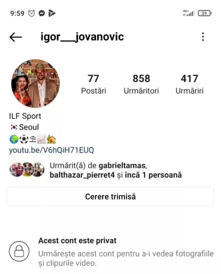 Contul de Instagram al lui Igor Jovanovic