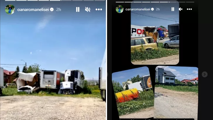 Oana Roman instagram tunari stradă neasfaltată mașini camioane parcare
