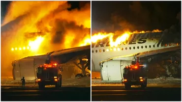 Video Avion cu 379 de pasageri in flacari pe aeroportul din Tokyo dupa o coliziune cu o alta aeronava 5 morti Update