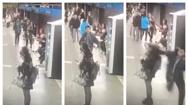 Momente socante la metroul din Barcelona Un barbat cu origini africane loveste violent mai multe femei