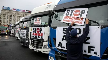 Protest cu zeci de TIRuri in Piata Victoriei din Capitala Care sunt nemultumirile transportatorilor Foto