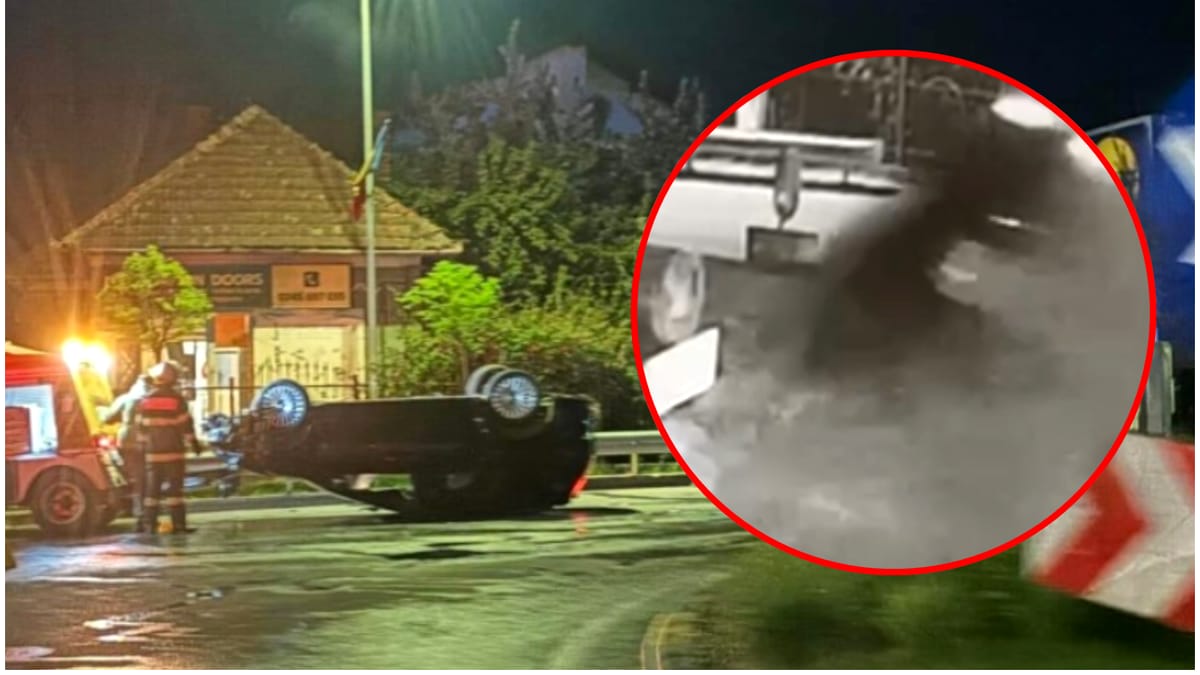 Video: Momentul în care un șofer beat din Cluj a ”zburat” cu mașina prin sensul giratoriu. Bărbatul a scăpat ca prin miracol