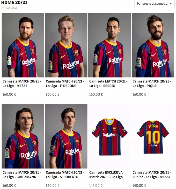 Tricoul „Messi“ costă 160 de euro pentru adulţi şi 140 de euro pentru copii. FOTO: captură site oficial