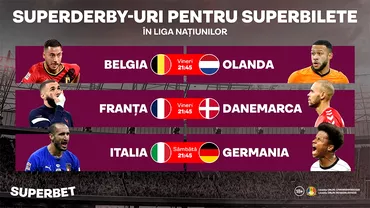 P SuperMeciuri in Liga Natiunilor Belgia  Olanda Franta  Danemarca si Italia  Germania partidele finalului de saptamana