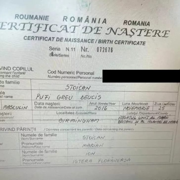 Numele unui copil din România