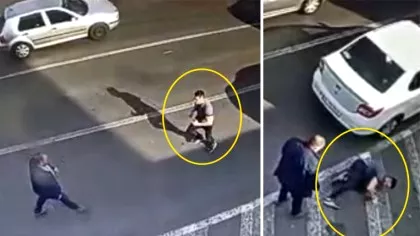 VIDEO Bătaie în traficul din București. Unul dintre bărbați îl lovește pe celălalt...