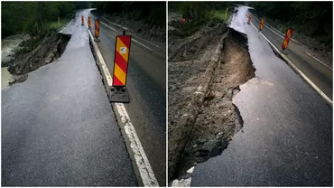 Un drum national din Romania sa prabusit din cauza ploilor torentiale Soseaua sa surpat pe o portiune de 100 de metri