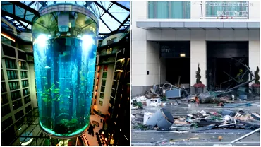 Video AquaDom cel mai mare acvariu cilindric din lume a explodat Hotelul si strazile din jur inundate