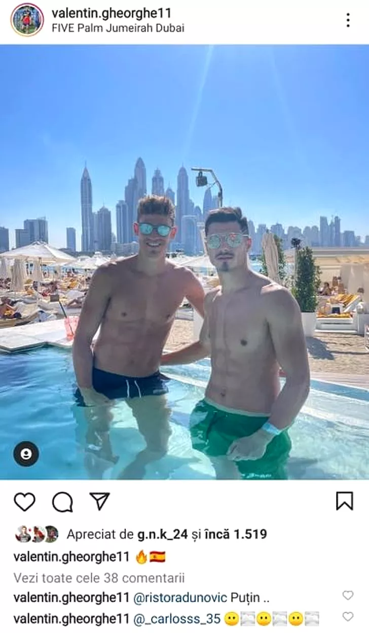 Valentin Gheorghe, petrecere la piscină cu starul lui Atletico Madrid, Marcos Llorente. Sursă foto: captură Instagram Vali Gheorghe 