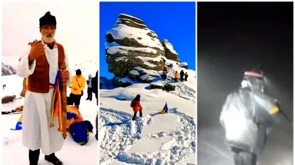 Sute de oameni au urcat pe ger şi zăpadă la Sfinx, în Bucegi,...