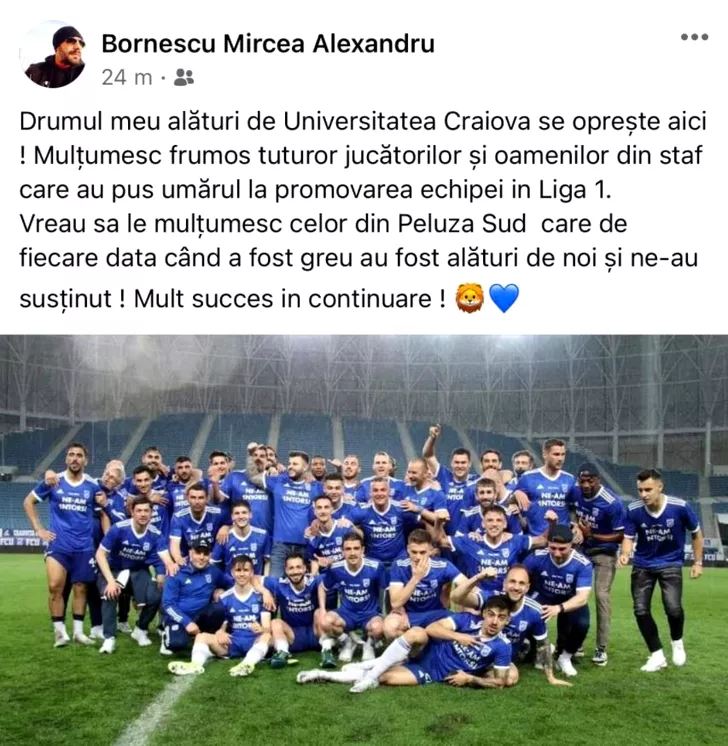 Mesajul lui Mircea Bornescu, pentru prietenii de pe facebook. FOTO: captură