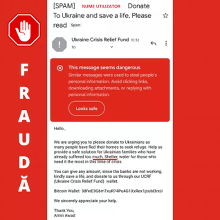 Mesaj cu donații false