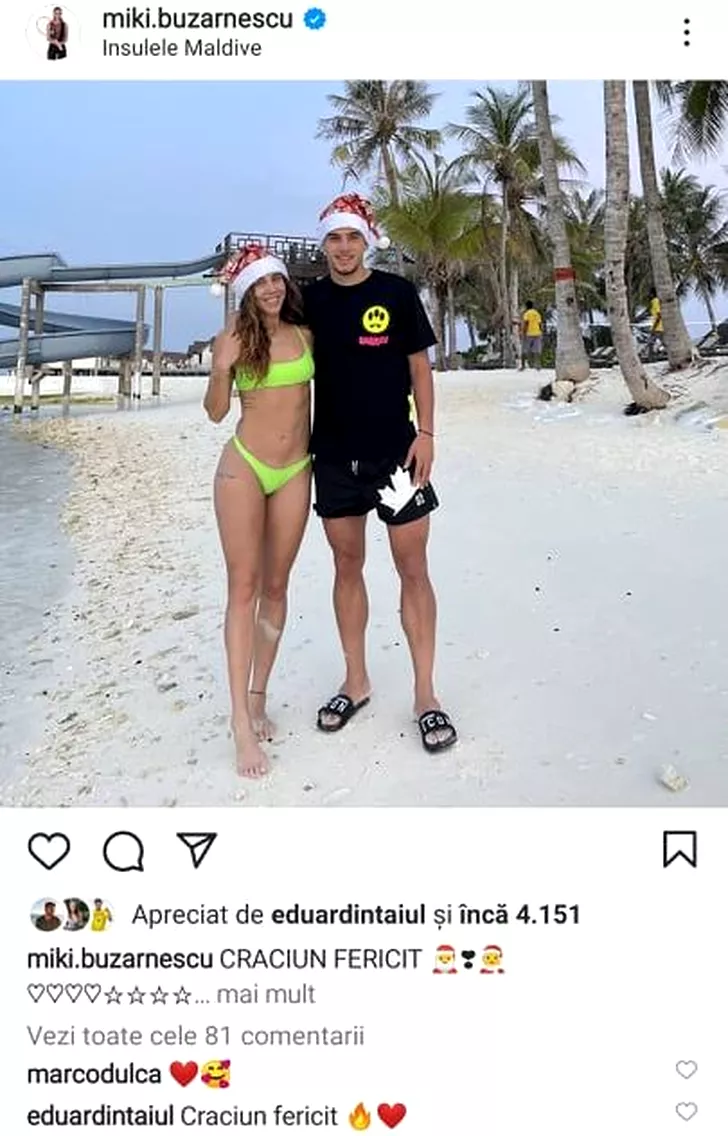 Marco Dulca și Mihaela Buzărnescu vor petrece de Anul Nou în Insulele Maldive. Sursă foto: Instagram Miki Buzărnescu