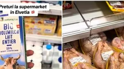O româncă arată preţurile dintr-un supermarket din Elveţia. 