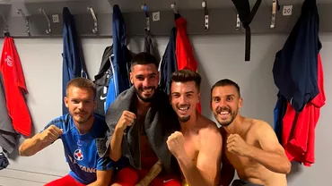 Imagini cu bucuria FCSB din vestiar dupa calificarea in grupele Conference League Cum au petrecut jucatorii lui Nicolae Dica Video