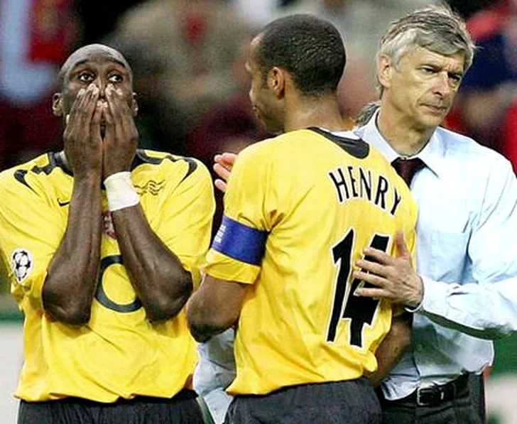 Arsene Wenger, Sol Campbell and Thierry Henry