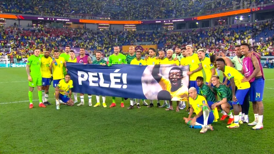 Fotbalistii Braziliei mesaj de sustinere pentru Pele dupa calificarea in sferturile de finala ale Cupei Mondiale Foto