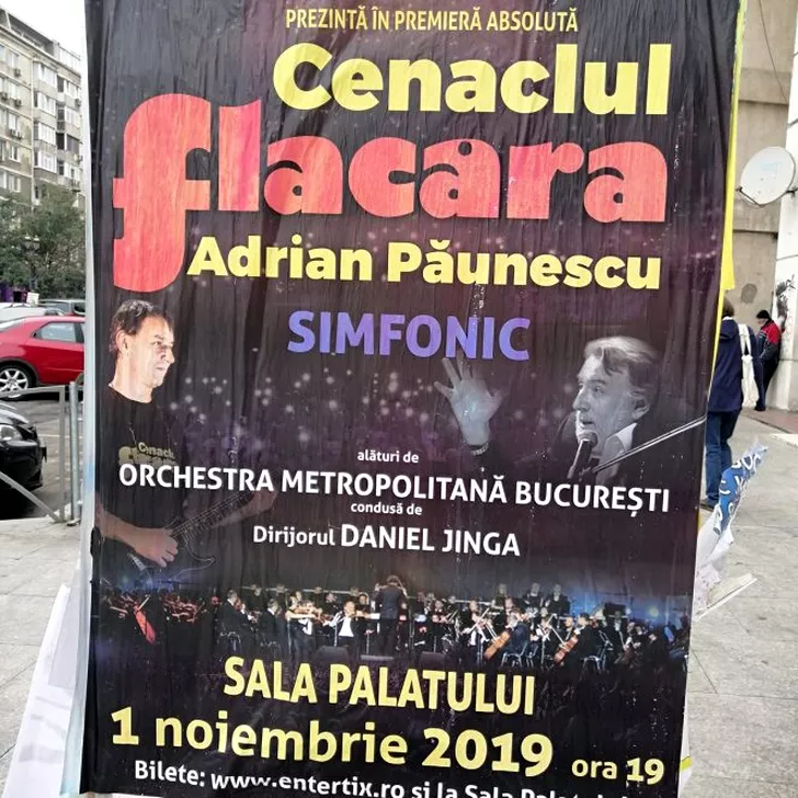 Afișul spectacolului Cenaclul Flacăra Adrian Păunescu Simfonic, desfășurat în anul 2019, la Sala Palatului din București (sursa facebook.com)