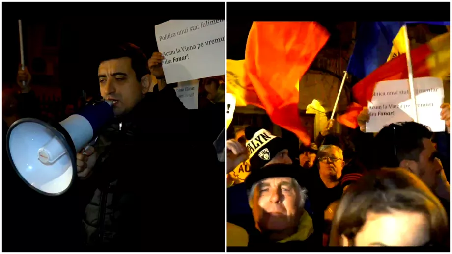 Protest la Ambasada Austriei din Capitala George Simion scandari anti PSD si PNL Liderul AUR tensiuni cu jandarmii Video