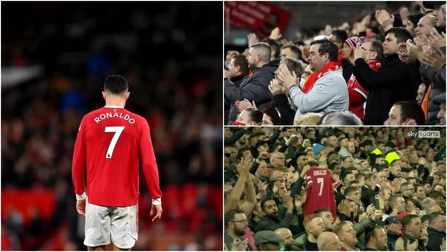 Gest superb facut de fanii lui Liverpool Au uitat de rivalitatea cu Manchester United si lau sustinut pe Cristiano Ronaldo Primele reactii dupa derby Video
