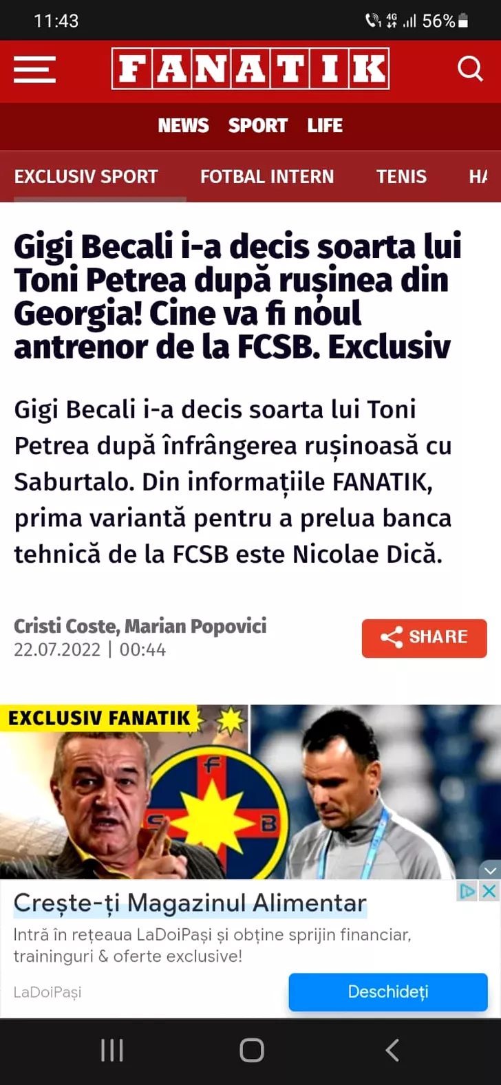 Culisele numirii lui Nicolae Dică la FCSB, anunțate de FANATIK. Sursa: captură Fanatik