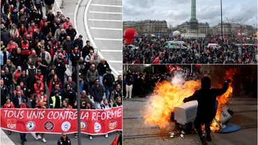 Proteste violente in Franta din cauza cresterii varstei de pensionare Politia din Paris a folosit gaze lacrimogene