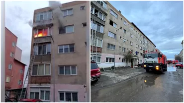 Incendiu puternic intrun bloc din Bihor Un apartament a fost distrus de flacari Video