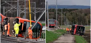 Doua trenuri au deraiat aproape simultan in Elvetia din cauza vantului Mai multe persoane au fost ranite