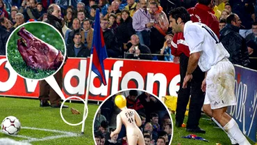 Cum a fost atacat Luis Figo intrun El Clasico Fanii Barcelonei pedeapsa pentru tradatorul portughez Video