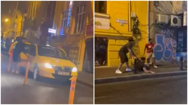 Bataie in trafic in centrul Capitalei Doi tineri au fost agresati de pasagerii dintrun taxi Video