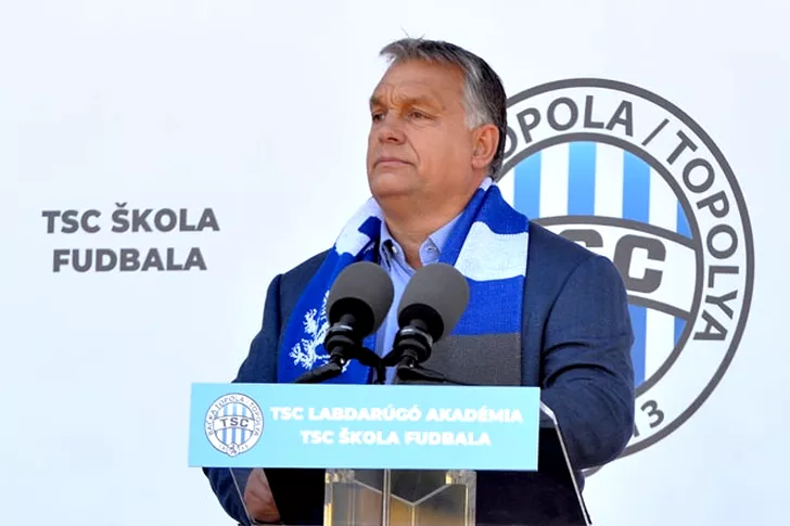 Viktor Orban la inaugurarea Academiei de Fotbal de la Backa Topola. Sursă foto: novosti.rs