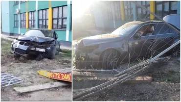 Cinci minori au intrat cu un BMW furat in gardul unei scoli in Resita Adolescentii au fugit de la locul accidentului