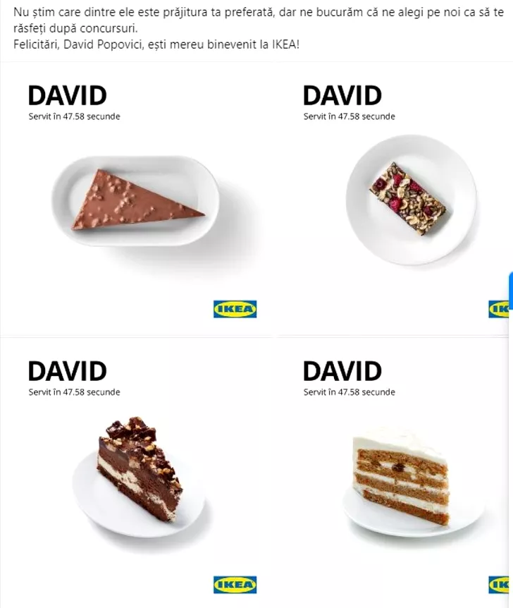 Invitaţia celor de la IKEA pentru David Popovici. Sursa: captură Facebook