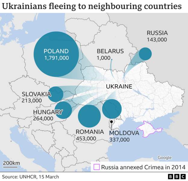 Harta refugiaților din Ucraina. Infografic BBC