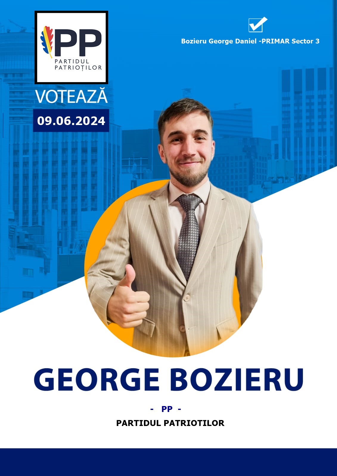 Afișul de campanie al lui George Bozieru, candidatul pentru postul de primar al sectorului 3